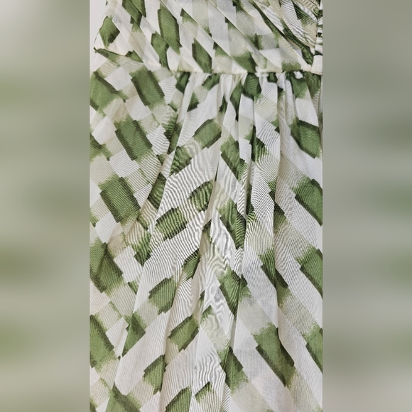 SUZI CHIN Strapless Corset Green and White Silk Dress Ruched Size M 10 - Picture 4 of 12